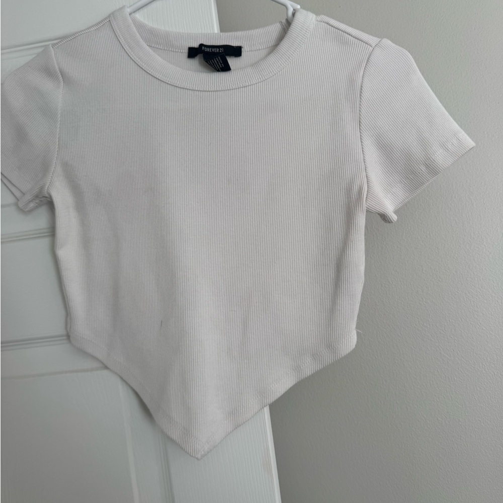 Forever 21 White Ribbed Crop Top